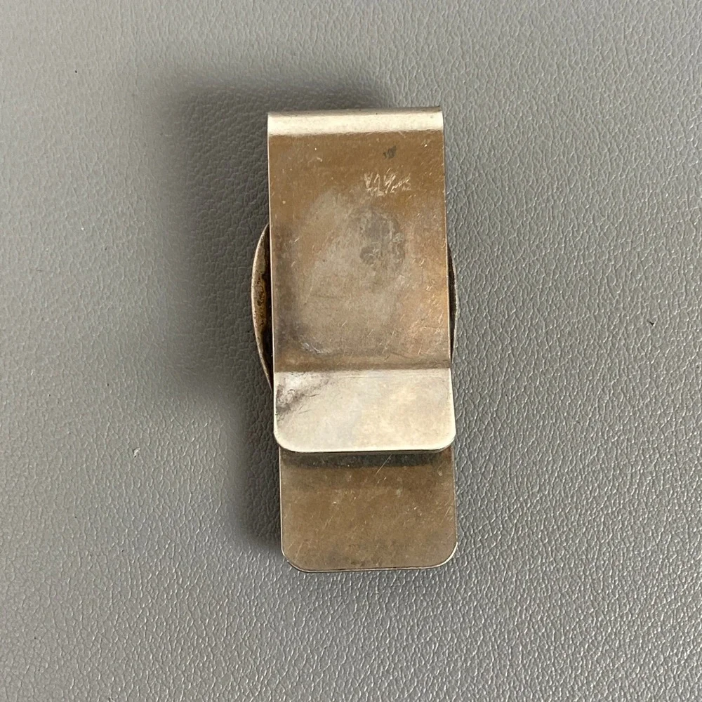 Vintage Southwestern Native Style Sterling Silver Turquoise Inlay Money Clip